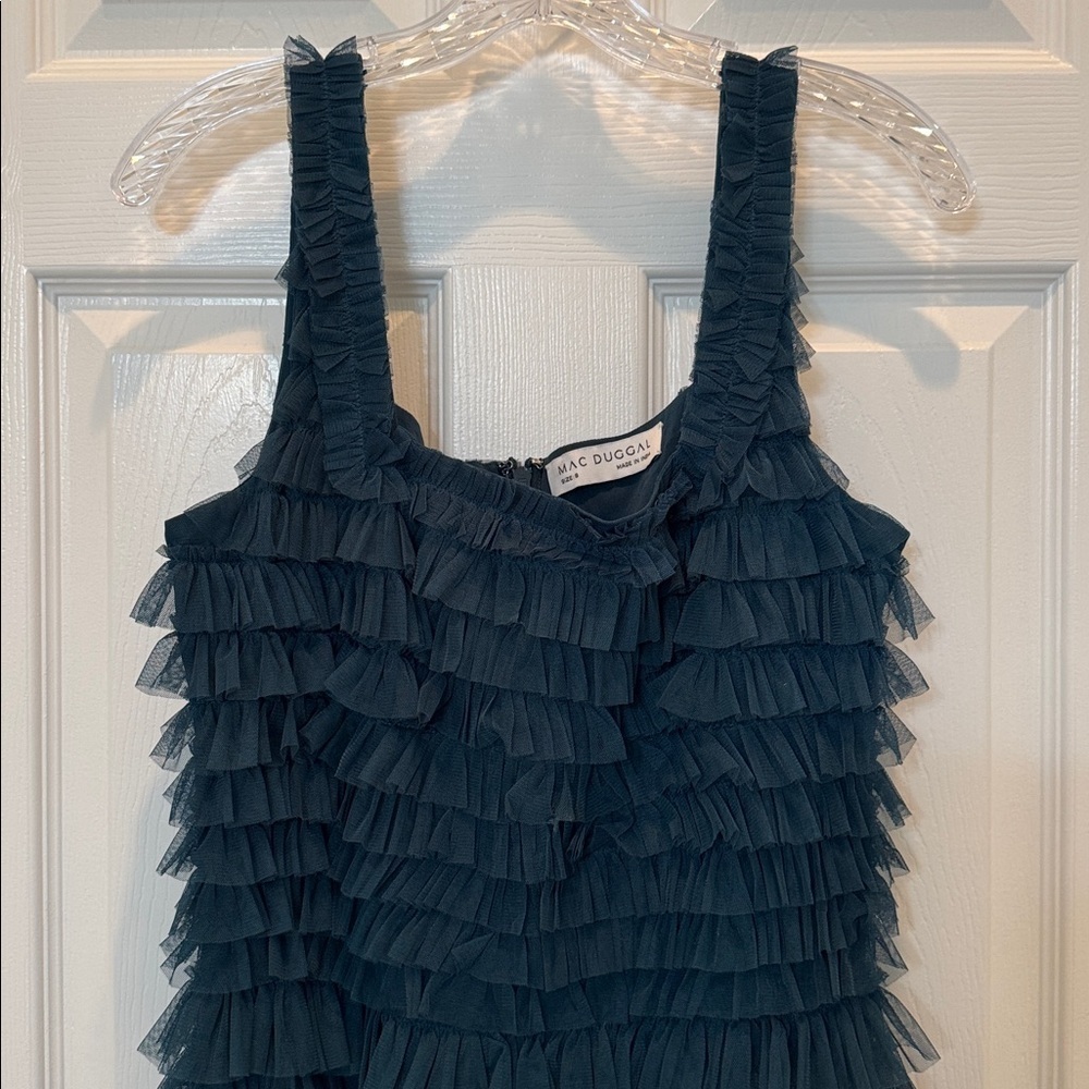Mac Duggal 8046 Teal Sleeveless Ruffle Layered Gown Size 8 NWT - Picture 10 of 15